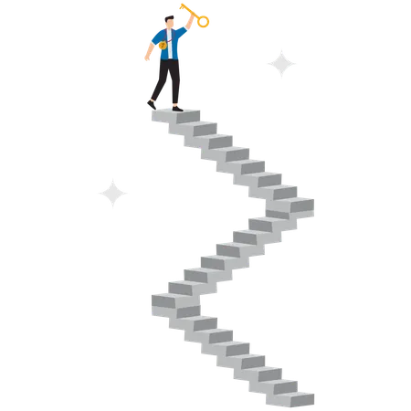 Businessman achieving success after climbing stairs  Illustration