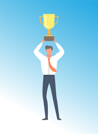 Businessman achieving trophy in business  Illustration