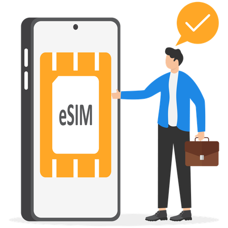 Businessman activated ESIM modern smartphone  Illustration