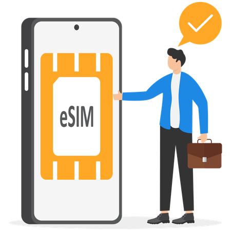 Businessman activated ESIM modern smartphone  Illustration