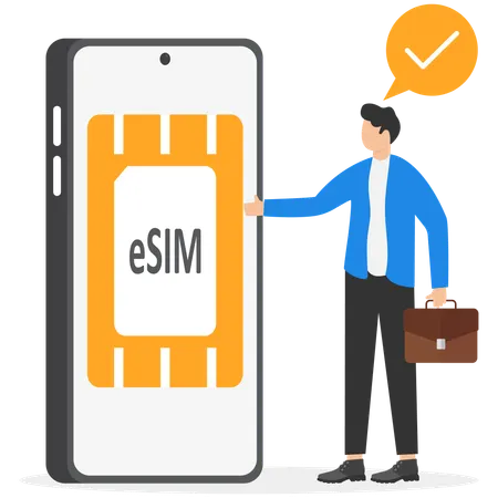 Businessman activated ESIM modern smartphone  Illustration
