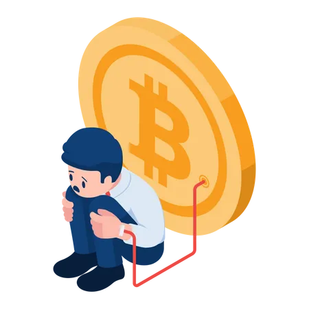 Flat 3 D Isometric Businessman Injecting Bitcoin Into The Arm Cryptocurrency Investment And Bitcoin Addict Concept Illustration