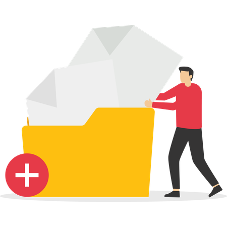 Businessman adds file to big folder  Illustration