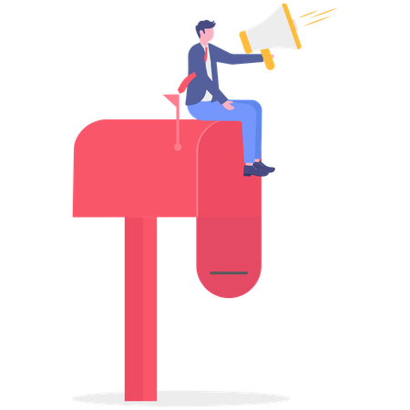 Businessman advertises email answers  Illustration
