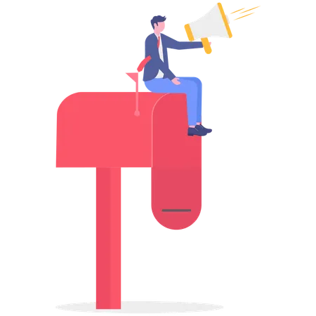 Businessman advertises email answers  Illustration