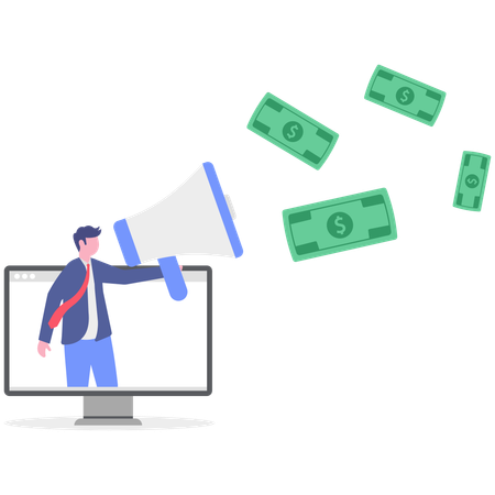 Businessman advertises financial strategies  Illustration