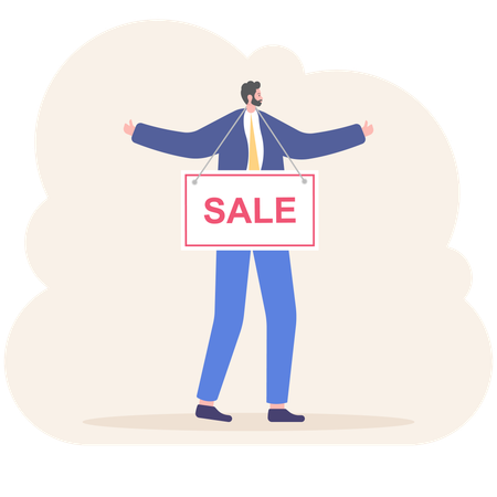 Businessman advertises for sale shopping  Illustration