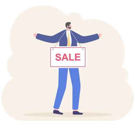 Businessman advertises for sale shopping  Illustration