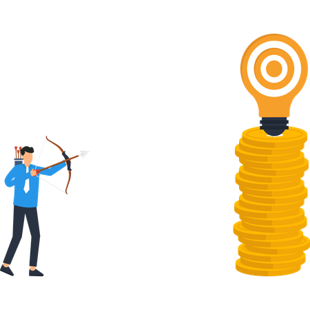 Businessman Aiming Arrow at Lightbulb  Illustration