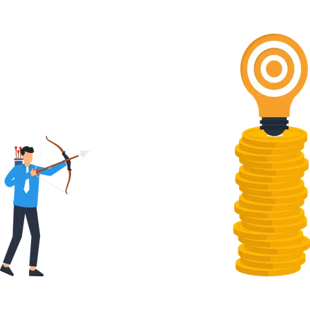 Businessman Aiming Arrow at Lightbulb  Illustration