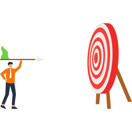 Businessman Aiming Arrow at Target Bullseye Goal Achievement Success  Illustration