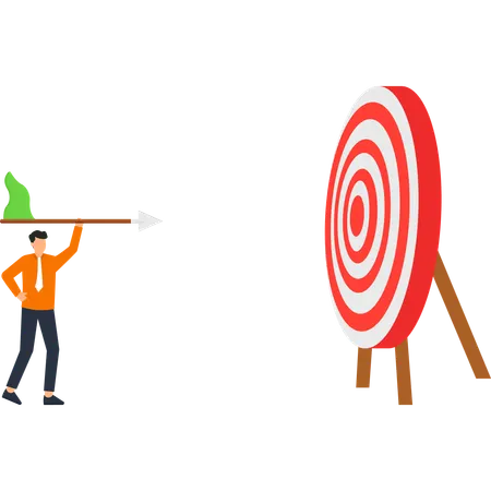 Businessman Aiming Arrow at Target Bullseye Goal Achievement Success  Illustration