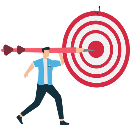 Businessman Aiming at Bullseye for Goal Achievement  Illustration