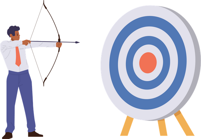 Businessmanaiming target board with arrow from bow  Illustration