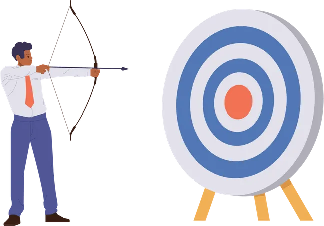 Businessmanaiming target board with arrow from bow  Illustration