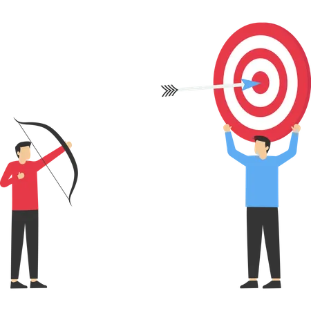 Businessman Archer Aiming At The Target People Run To Their Goal Along The Arrow To The Cutter Increase Motivation The Way To Achieve The Goal Flat Vector Illustration On A White Background Illustration