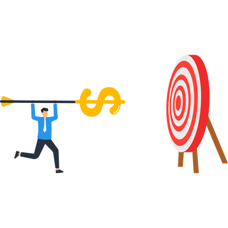 Businessman Aiming Dollar Arrow at Target  Illustration