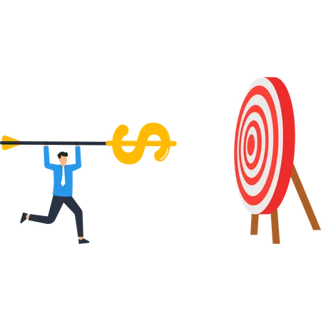 Businessman Aiming Dollar Arrow at Target  Illustration