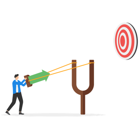 Businessman aiming high target with big catapult  Illustration