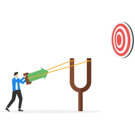 Businessman aiming high target with big catapult  Illustration