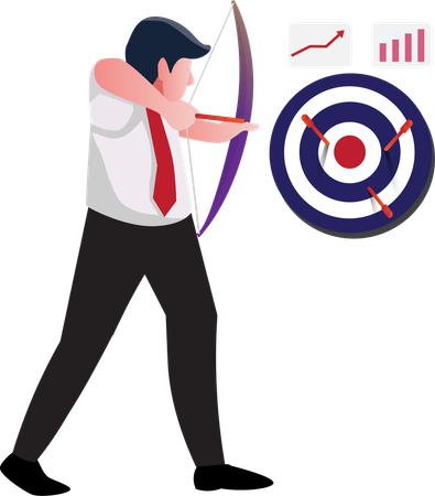 Businessman aiming target with bow and arrow  Illustration