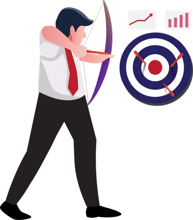 Businessman aiming target with bow and arrow  Illustration