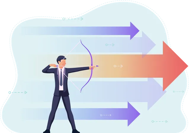 Businessman aiming the target with bow and arrow  Illustration