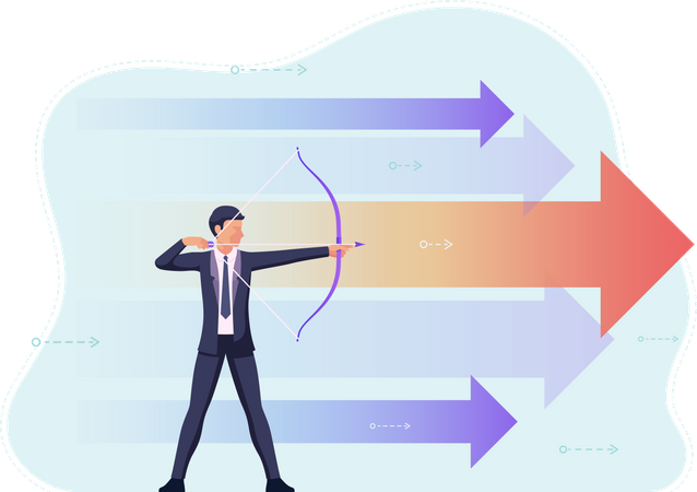 Businessman aiming the target with bow and arrow  Illustration