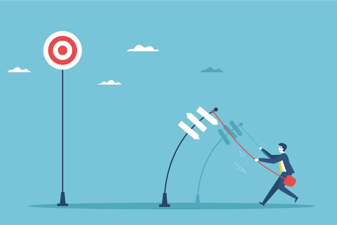 Businessman Shooting Himself In The Middle Of The Target Signifies Successful Business Goals Illustration