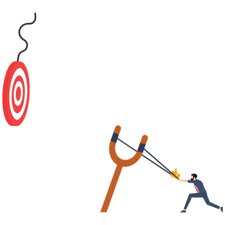 Businessman aiming like icon with a slingshot to target-Social media marketing  Illustration