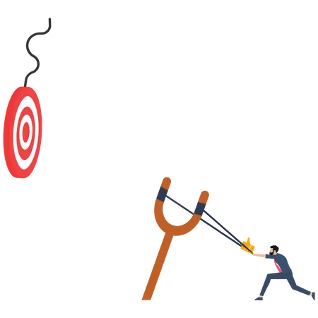 Businessman aiming like icon with a slingshot to target-Social media marketing  Illustration