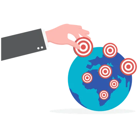 Businessman aims for global targets  Illustration