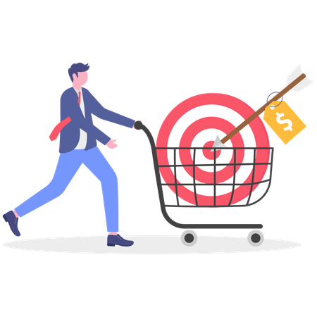 Businessman aims for shopping targets  Illustration