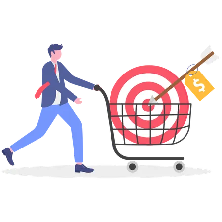 Businessman aims for shopping targets  Illustration