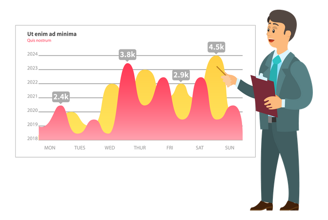 Businessman analyses digital report with data  Illustration