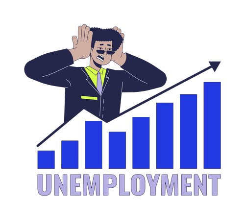 Businessman analyses high unemployment rate  Illustration