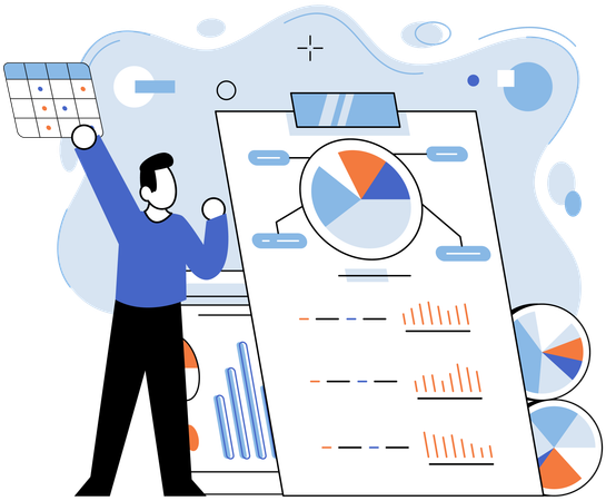 Businessman analysing business data  Illustration