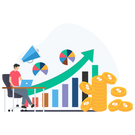 Businessman analysing business data  Illustration