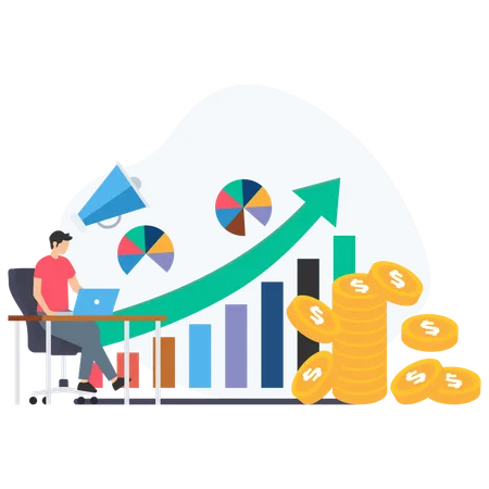 Businessman analysing business data  Illustration