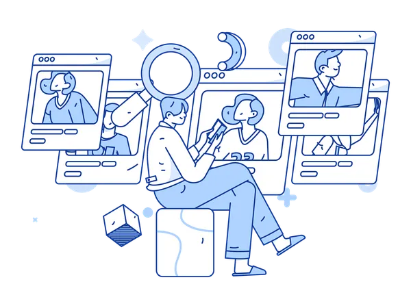 Businessman analysing employee profile  Illustration