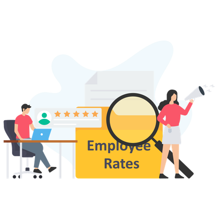 Businessman analysing employee ratings  Illustration