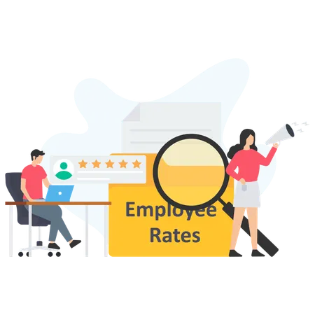 Businessman analysing employee ratings  Illustration