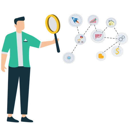 Businessman analysing financial strategy  Illustration