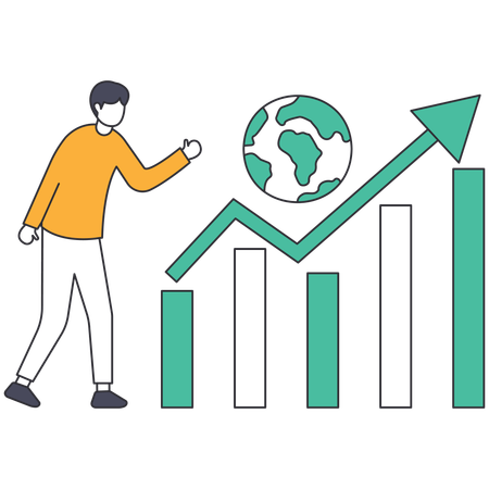Businessman analysing international business growth  Illustration