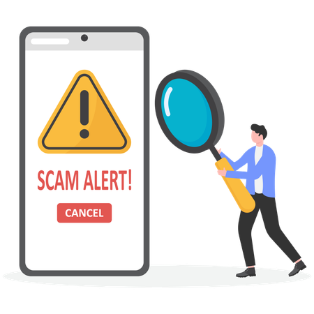 Businessman analysing online scam  Illustration