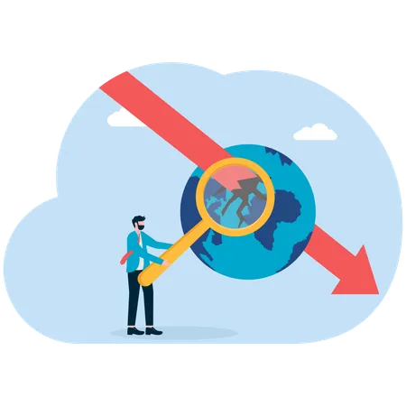 Businessman analysing world economic crisis  Illustration