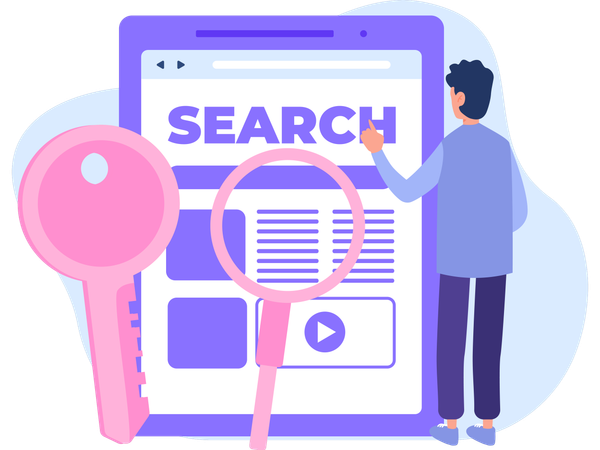 Businessman analysis on Keyword Research  Illustration