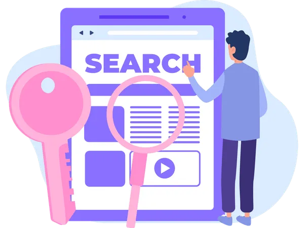 Businessman analysis on Keyword Research  Illustration