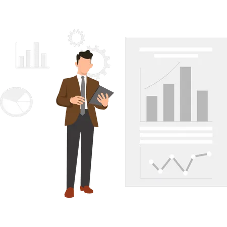Businessman analysis report with data  Illustration