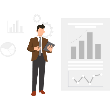 Businessman analysis report with data  Illustration